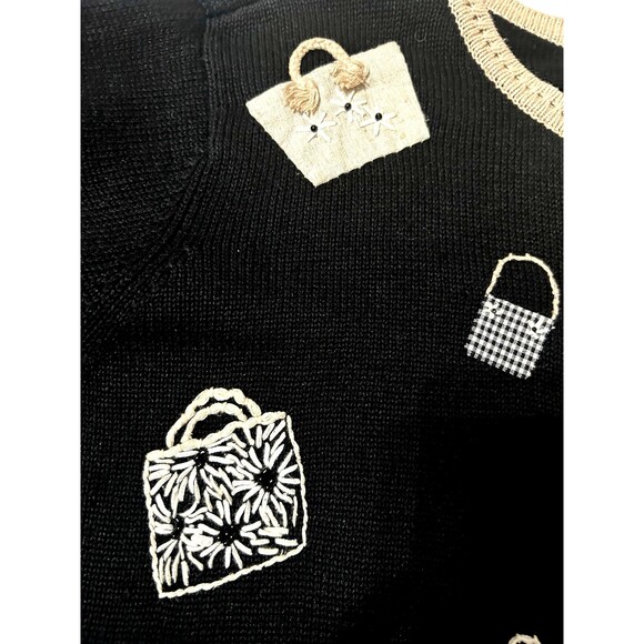 Vintage Talbot Black Tan Beaded Embroidered Handbag Cardigan Ugly Sweater 1X - Picture 6 of 9